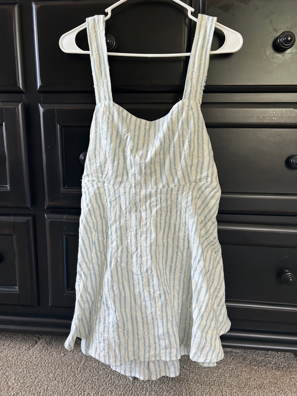 Altar'd State White and Light Blue Striped Backless Skorts Sundress